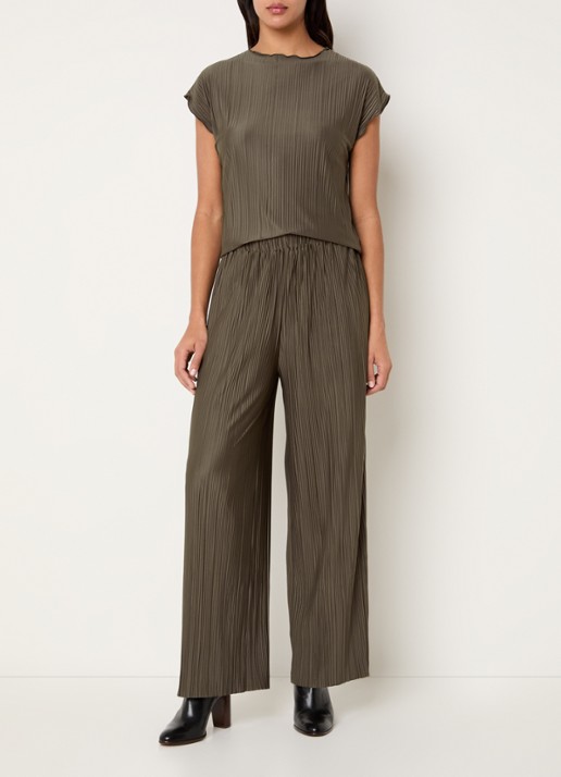 SAMSØE SAMSØE Uma high waist loose fit pantalon met ribstructuur - voorkant 4 bruin