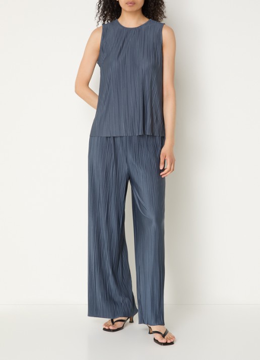 SAMSØE SAMSØE Uma high waist straight fit broek met steekzakken  - voorkant 2 blauwgrijs
