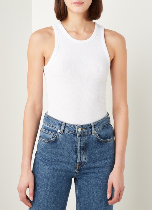 SAMSØE SAMSØE Alexo tanktop met ronde hals - detail wit