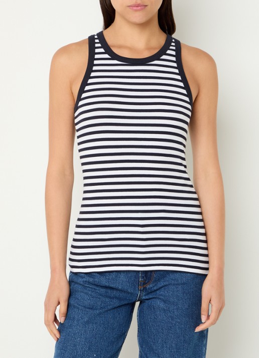 SAMSØE SAMSØE Alexo tanktop van  katoen met streepprint - detail donkerblauw