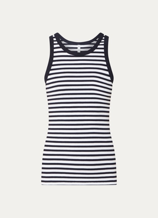 SAMSØE SAMSØE Alexo tanktop van  katoen met streepprint - voorkant 2 donkerblauw
