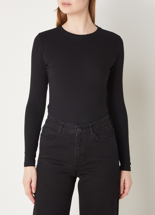 SAMSØE SAMSØE Basic longsleeve van  katoen - detail zwart
