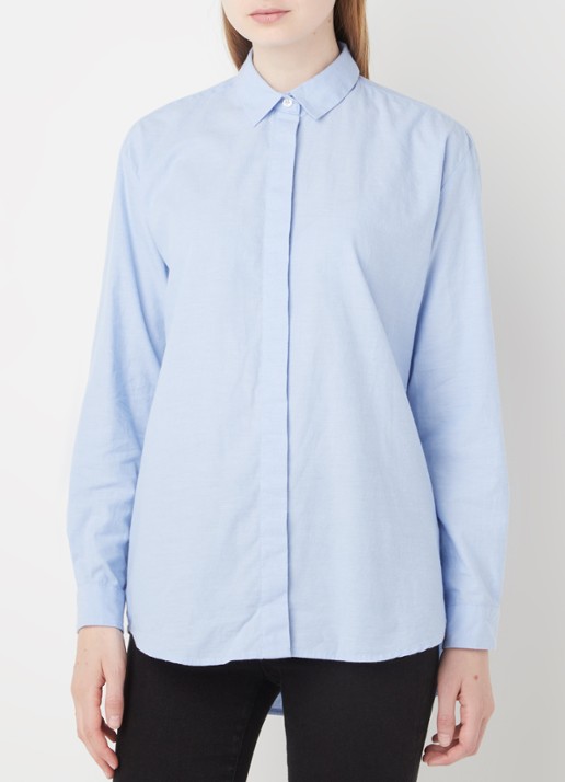 SAMSØE SAMSØE Caico blouse met blinde knoopsluiting - detail lichtblauw