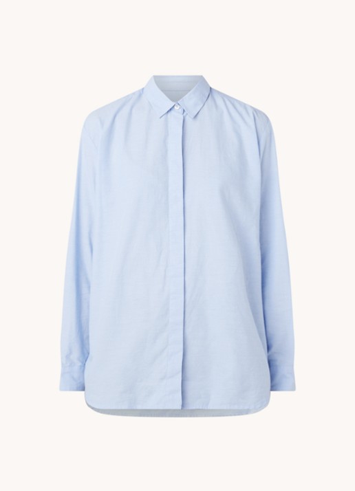 SAMSØE SAMSØE Caico blouse met blinde knoopsluiting - voorkant 3 lichtblauw