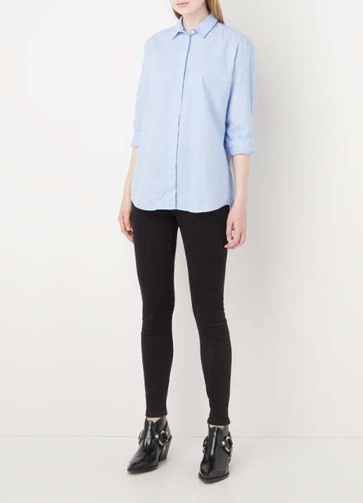 SAMSØE SAMSØE Caico blouse met blinde knoopsluiting - voorkant 4 lichtblauw