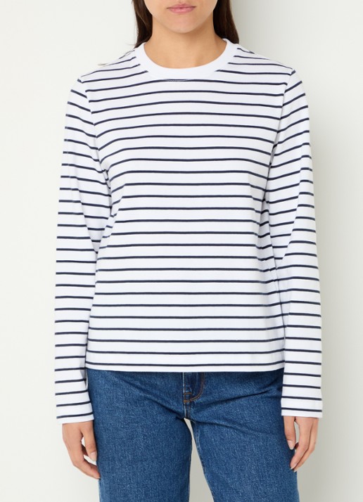 SAMSØE SAMSØE Camino longsleeve met streepprint - detail donkerblauw