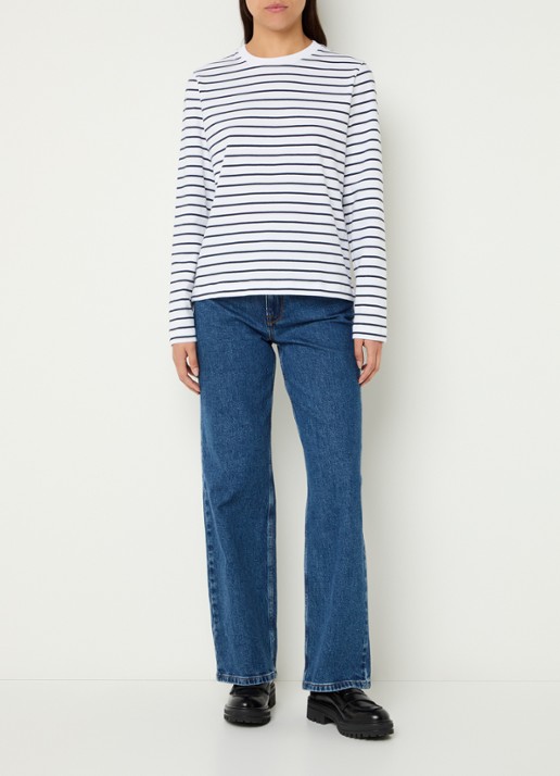SAMSØE SAMSØE Camino longsleeve met streepprint - voorkant 3 donkerblauw