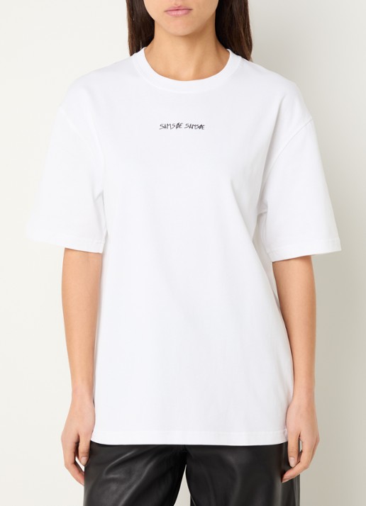 SAMSØE SAMSØE Dinner T-shirt met logo- en backprint - achterkant 3 wit