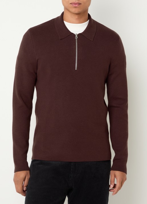 SAMSØE SAMSØE Guna fijngebreide pullover met halve rits - detail bruin