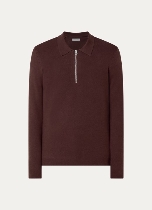 SAMSØE SAMSØE Guna fijngebreide pullover met halve rits - voorkant 3 bruin