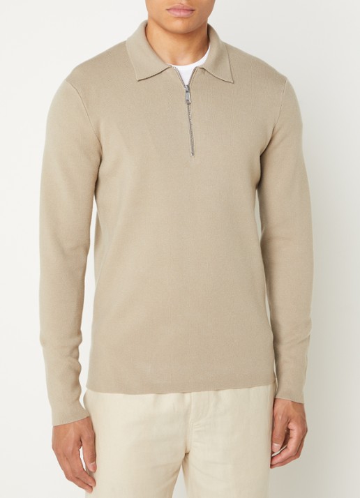 SAMSØE SAMSØE Guna fijngebreide trui met halve rits - detail 4 beige