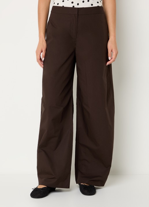 SAMSØE SAMSØE High waist wide fit broek in linnenblend met steekzakken - detail 4 donkerbruin