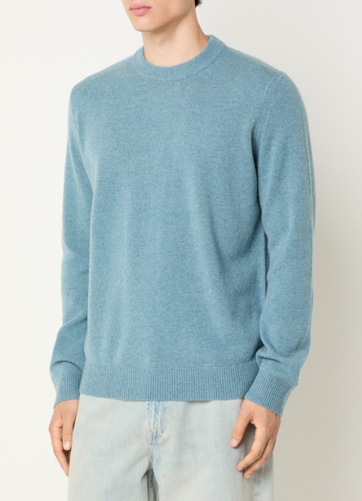 SAMSØE SAMSØE Isak fijngebreide pullover van merino wol - detail staalblauw