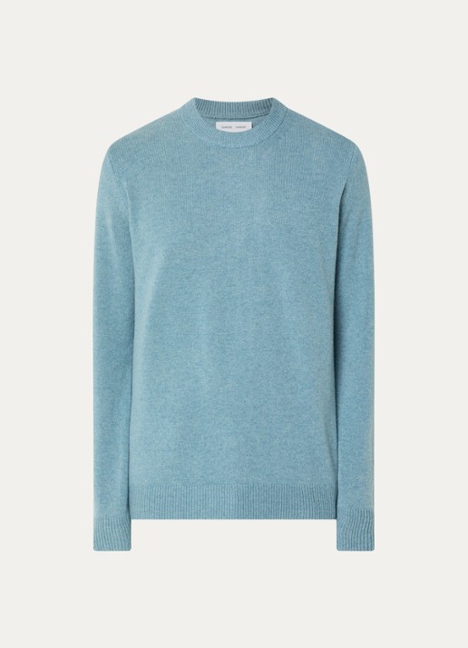 SAMSØE SAMSØE Isak fijngebreide pullover van merino wol - voorkant 3 staalblauw