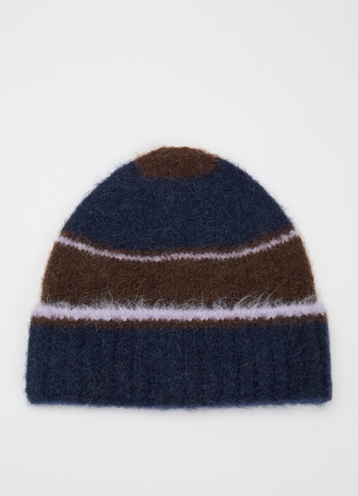 SAMSØE SAMSØE Jeanne muts in alpaca wolblend met streepprint - voorkant donkerblauw
