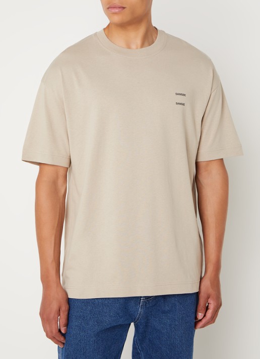 SAMSØE SAMSØE Joel T-shirt met logo - detail donkerbeige