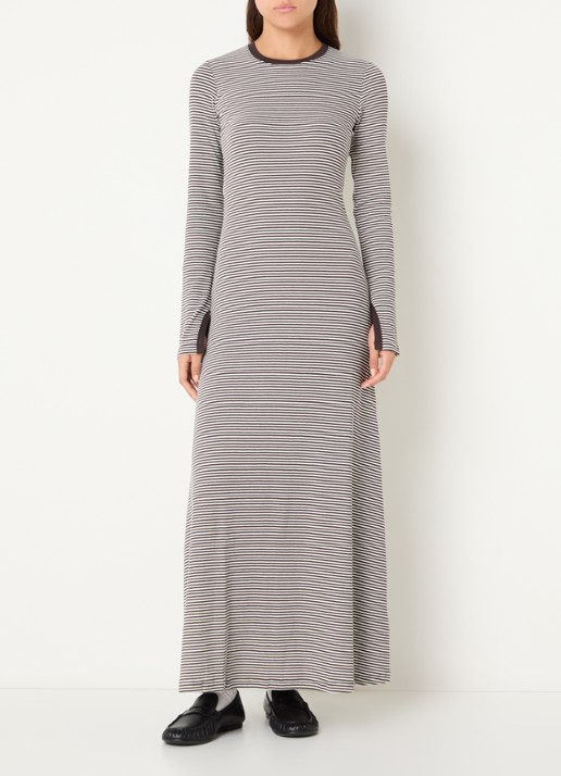 SAMSØE SAMSØE Linas maxi jurk met streepprint - detail donkerbruin