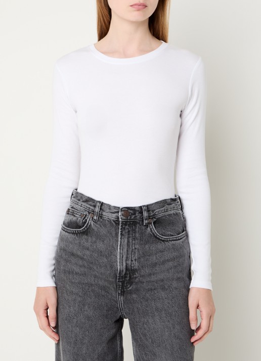SAMSØE SAMSØE Longsleeve van  katoen met ribstructuur - detail 3 wit
