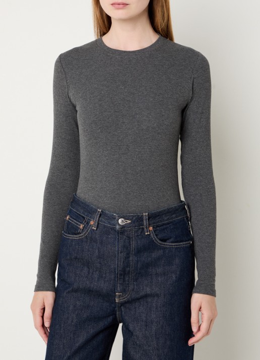 SAMSØE SAMSØE Longsleeve van  katoen met ribstructuur - detail donkergrijs