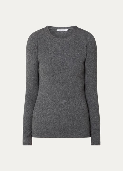 SAMSØE SAMSØE Longsleeve van  katoen met ribstructuur - voorkant 2 donkergrijs
