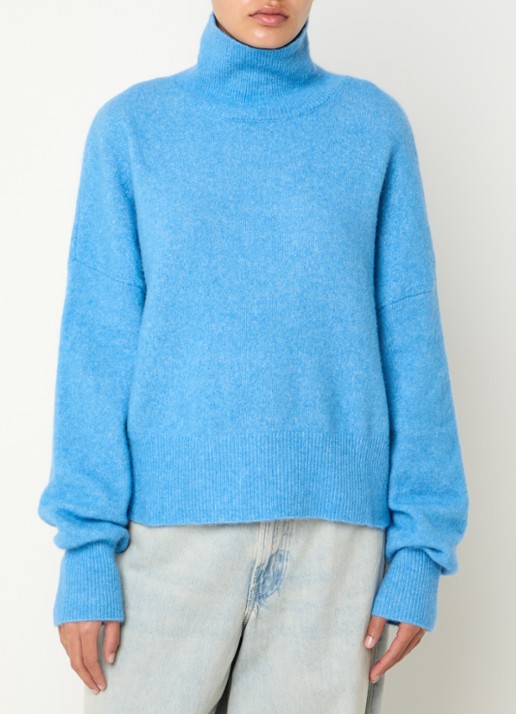 SAMSØE SAMSØE Nola fijngebreide coltrui in alpaca wolblend - detail 4 blauw