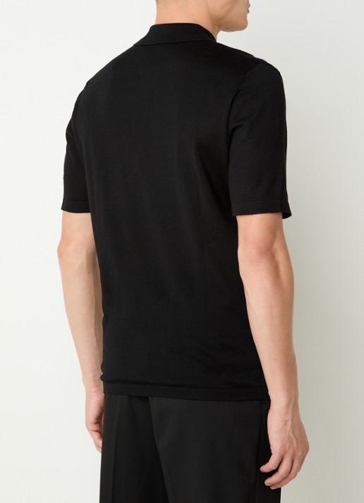SAMSØE SAMSØE Rowan fijngebreide regular fit polo in merino wolblend - achterkant 2 zwart