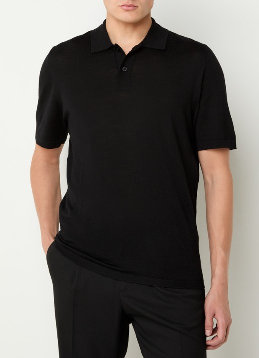 SAMSØE SAMSØE Rowan fijngebreide regular fit polo in merino wolblend - detail zwart
