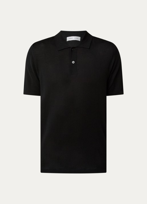 SAMSØE SAMSØE Rowan fijngebreide regular fit polo in merino wolblend - voorkant 3 zwart