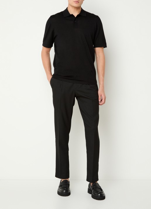 SAMSØE SAMSØE Rowan fijngebreide regular fit polo in merino wolblend - voorkant 4 zwart