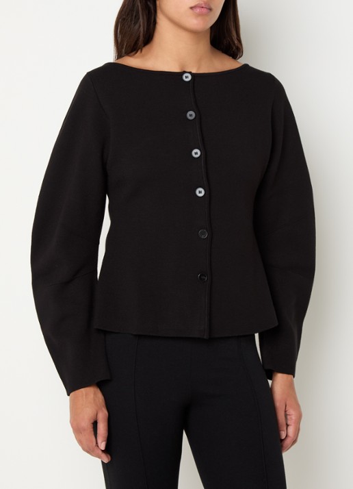 SAMSØE SAMSØE Saaly fijngebreid vest met boothals - detail 4 zwart