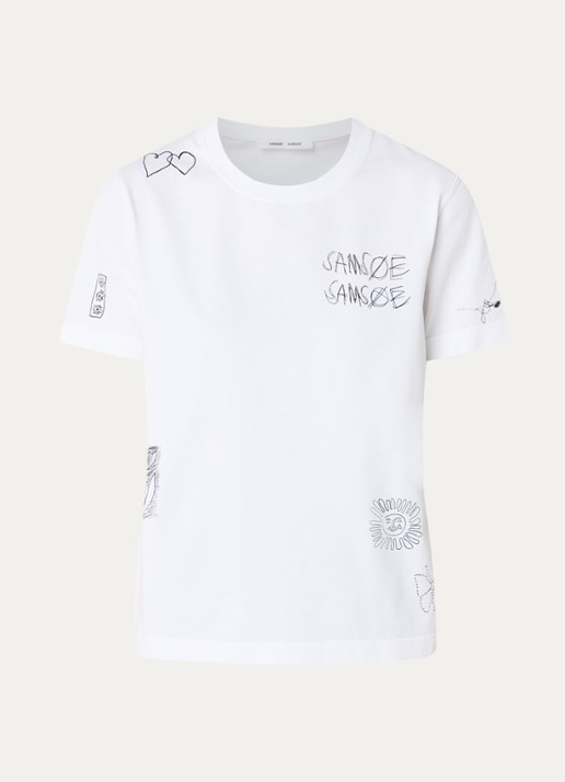 SAMSØE SAMSØE Sacamino T-shirt met logo- en backprint - voorkant 2 wit