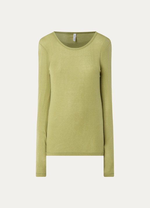 SAMSØE SAMSØE Sadou longsleeve in wolblend met ronde hals - voorkant 2 mosgroen