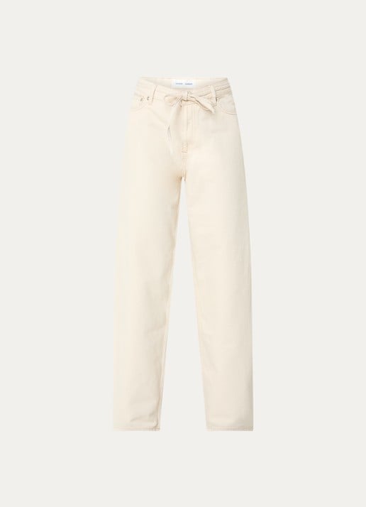 SAMSØE SAMSØE Saharper high waist loose fit jeans met strikceintuur - voorkant creme