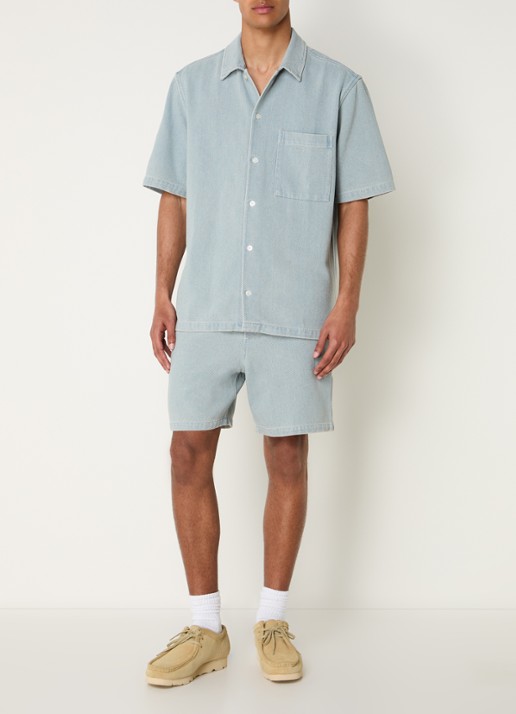 SAMSØE SAMSØE Sajabari loose fit korte broek met structuur - voorkant 2 blauwgrijs
