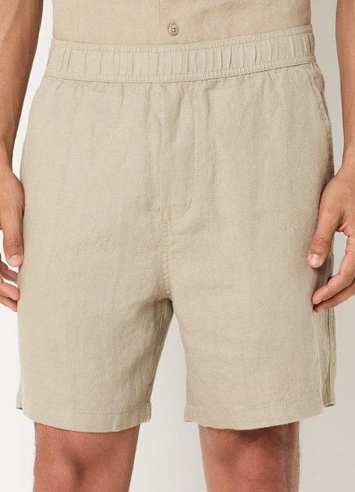 SAMSØE SAMSØE Sajabari straight fit korte broek van linnen - detail beige