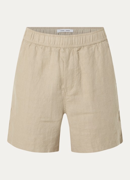 SAMSØE SAMSØE Sajabari straight fit korte broek van linnen - voorkant 3 beige