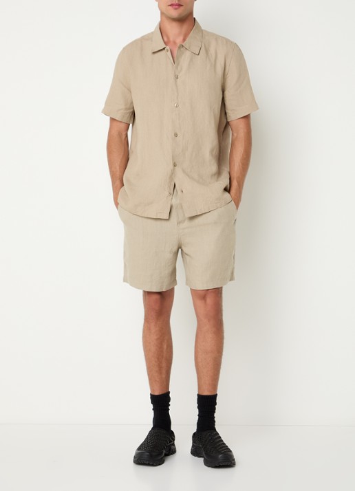 SAMSØE SAMSØE Sajabari straight fit korte broek van linnen - voorkant 4 beige