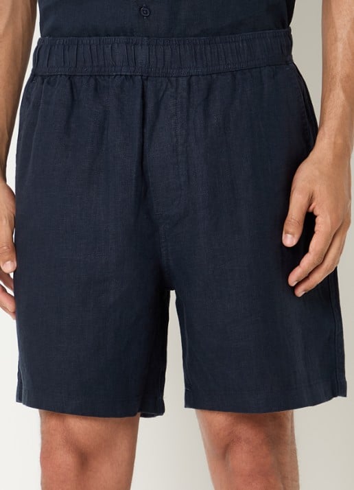 SAMSØE SAMSØE Sajabari straight fit korte broek van linnen - detail donkerblauw