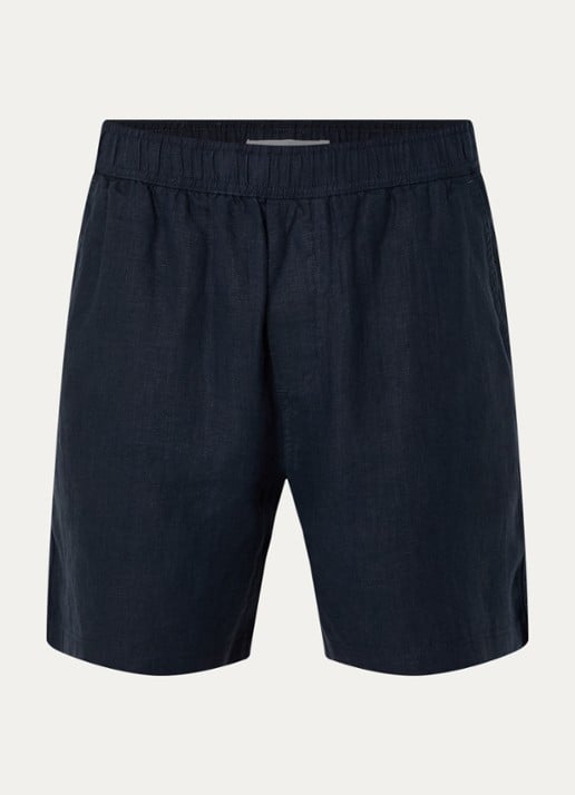 SAMSØE SAMSØE Sajabari straight fit korte broek van linnen - voorkant 2 donkerblauw