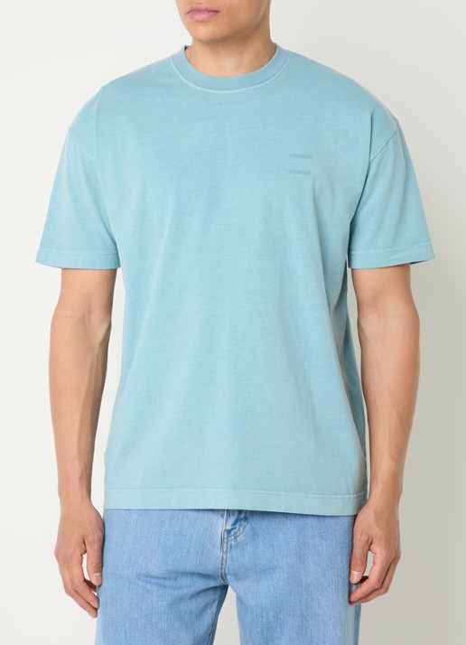 SAMSØE SAMSØE Sajoel T-shirt met logo - detail aquablauw