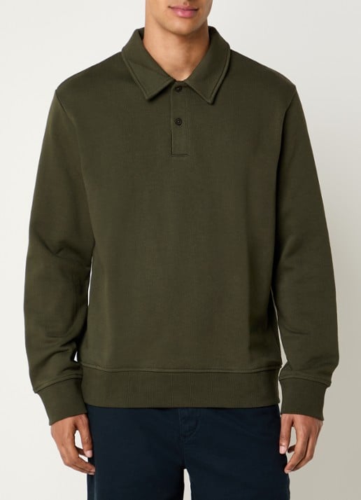 SAMSØE SAMSØE Samarcel sweater met polokraag en logoborduring - detail mosgroen
