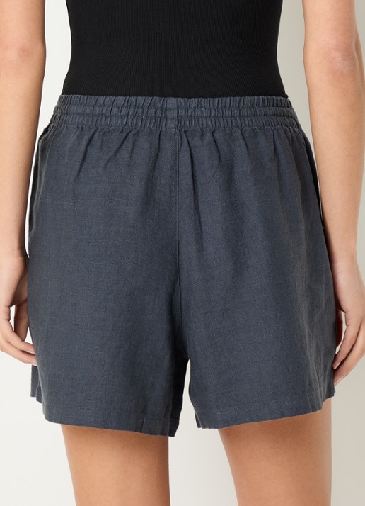 SAMSØE SAMSØE Samaren high waist straight fit korte broek van linnen met steekzakken - achterkant 2 blauw