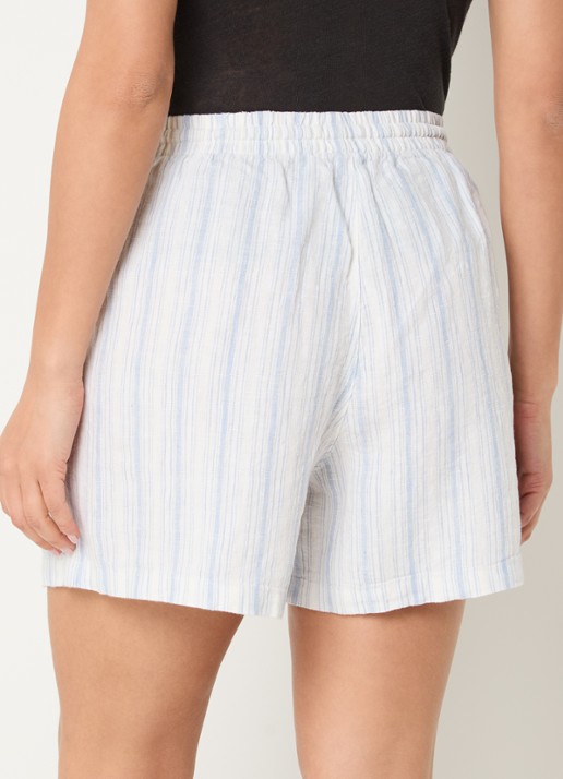 SAMSØE SAMSØE Samaren high waist straight fit korte broek van linnen met streepprint - achterkant 4 blauw