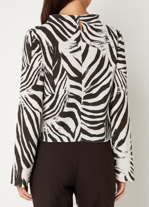 SAMSØE SAMSØE Samiller top in linnenblend met zebraprint - achterkant 4 gebroken wit