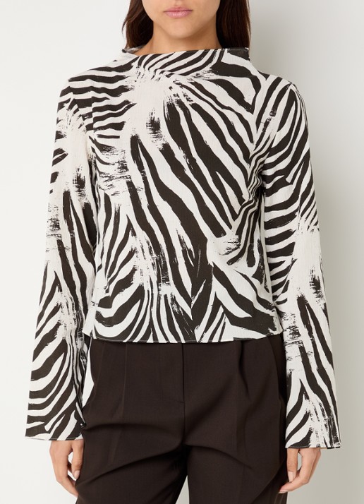 SAMSØE SAMSØE Samiller top in linnenblend met zebraprint - detail gebroken wit