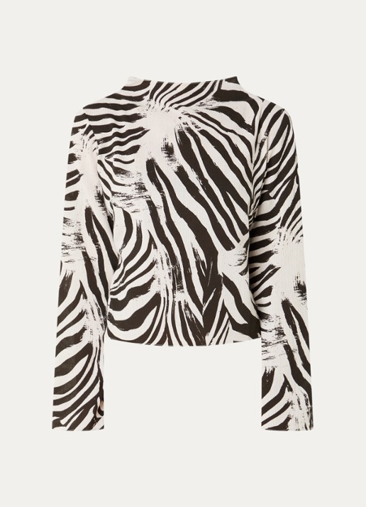 SAMSØE SAMSØE Samiller top in linnenblend met zebraprint - voorkant 2 gebroken wit