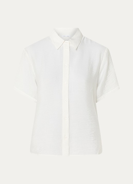 SAMSØE SAMSØE Saminna semi-transparante blouse in zijdeblend met structuur - voorkant 2 gebroken wit