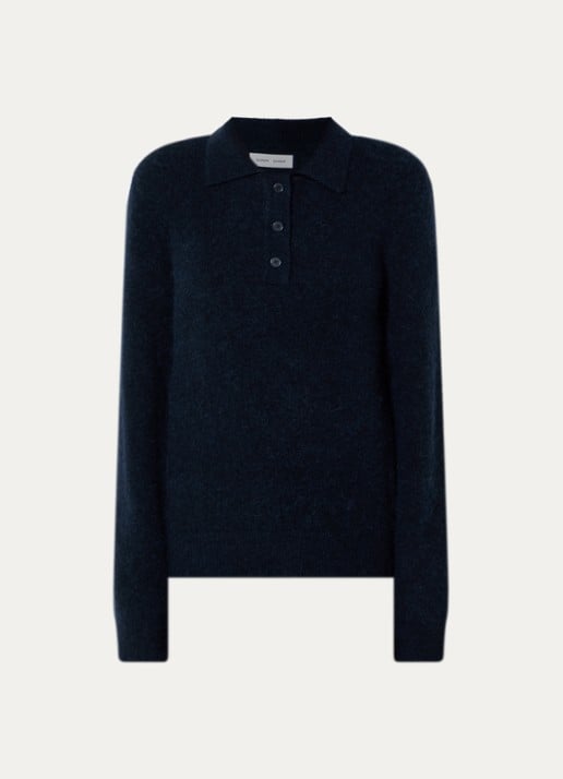 SAMSØE SAMSØE Sanoura grofgebreide polo in wolblend - voorkant 2 donkerblauw