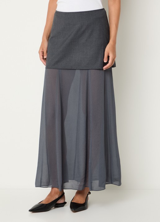 SAMSØE SAMSØE Sarima semi-transparante maxi rok  - detail donkergrijs
