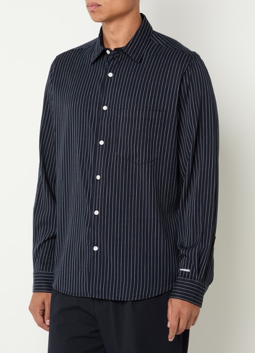 SAMSØE SAMSØE Saryan regular fit overhemd met streepprint - detail donkerblauw
